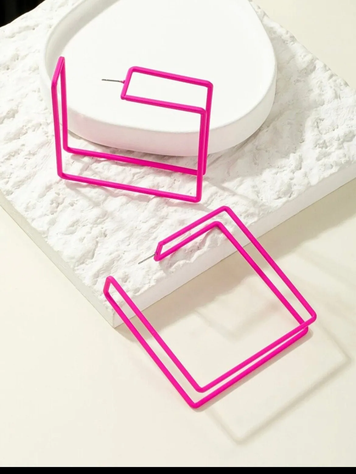 Hot pink hoops , big fuchsia hoop earrings , large pink hoops , big neon pink hoop square earrings fuchsia , huge hoops 2.75 inch