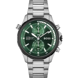 HUGO BOSS Globetrotter Silver Stainless Steel Green Dial Chronograph Quartz Watch for Gents - 1513930