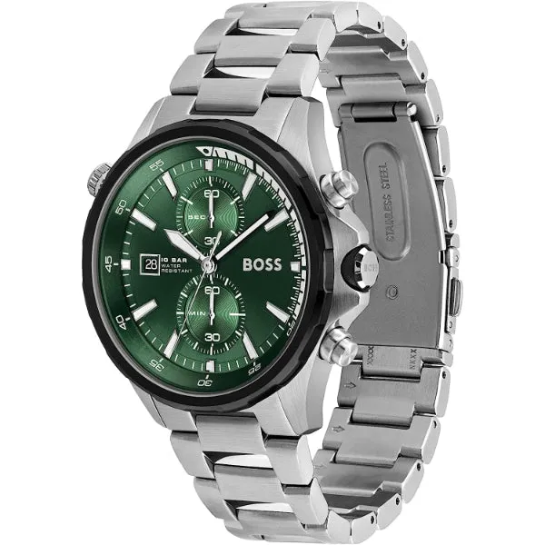 HUGO BOSS Globetrotter Silver Stainless Steel Green Dial Chronograph Quartz Watch for Gents - 1513930