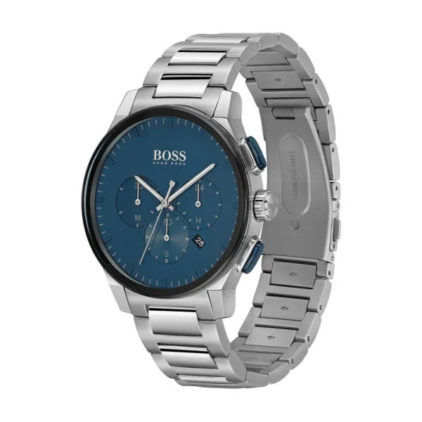 HUGO BOSS Peak Silver Stainless Steel Blue Dial Chronograph Quartz Watch for Gents - HUGO BOSS 1513763
