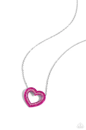 Hyper Heartland - Pink - Rhinestone Encrusted Painted Heart Paparazzi Short Necklace