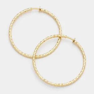 Hypoallergenic Textured Gold Metal Clip Hoop Earrings | 3.25"  | 255898