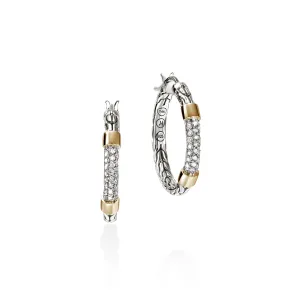 John Hardy Essentials Mixed Metals Pavé Diamond Hoop Earrings, 23mm