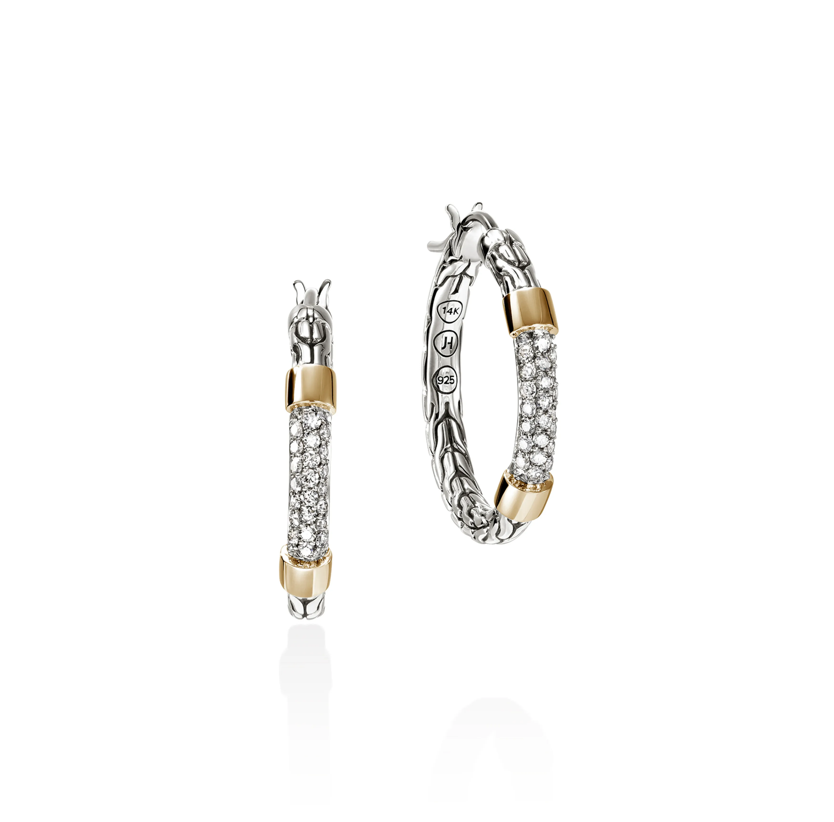 John Hardy Essentials Mixed Metals Pavé Diamond Hoop Earrings, 23mm