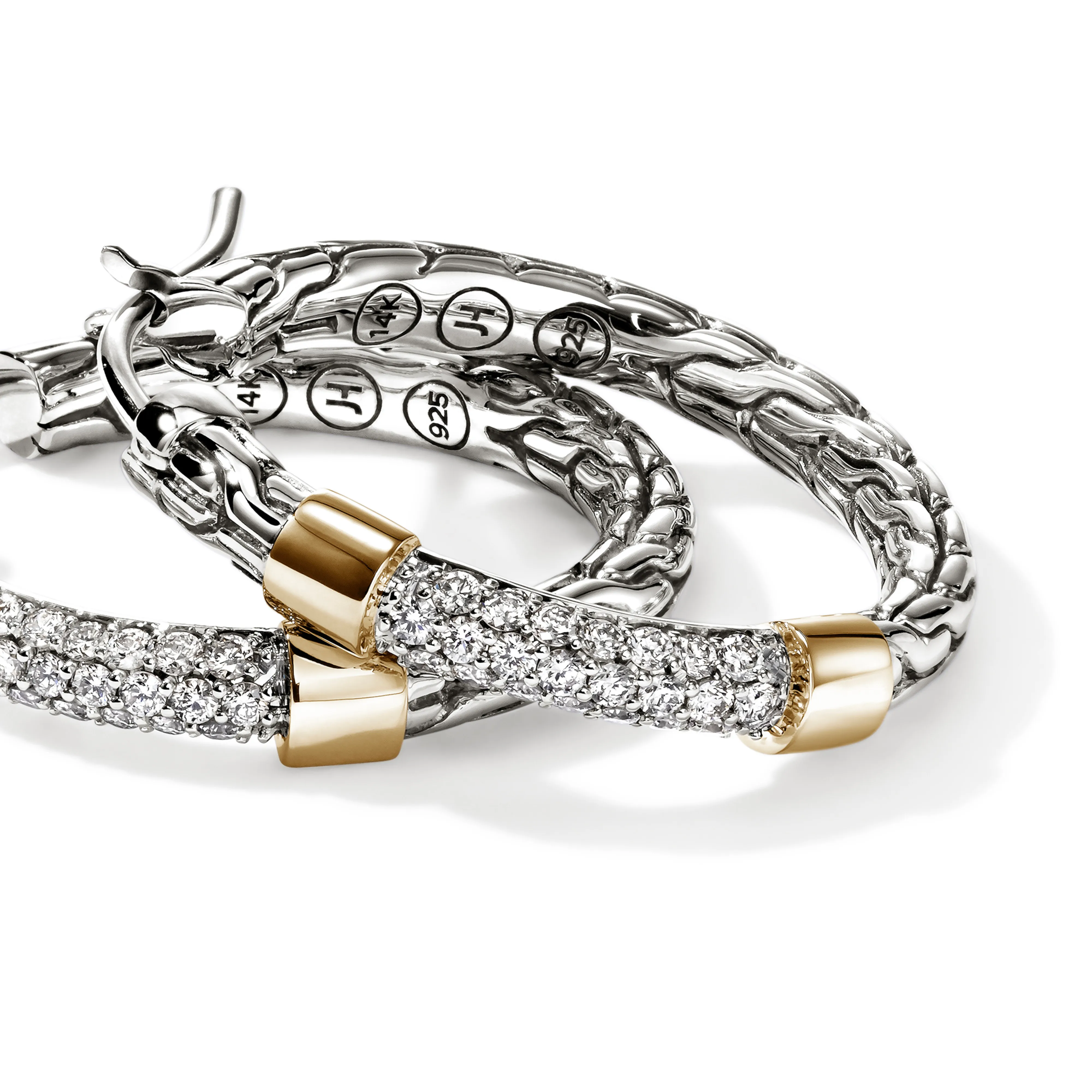 John Hardy Essentials Mixed Metals Pavé Diamond Hoop Earrings, 23mm