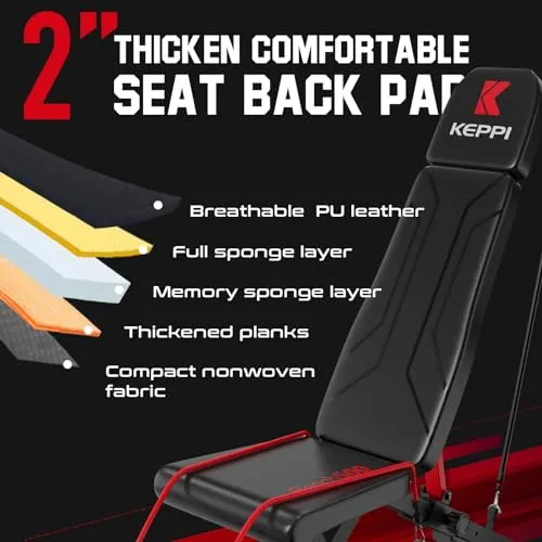 Keppi Adjustable Weight Bench,FoldableWorkout Bench Press for Full Body StrengthTraining, Incline Decline Bench with FastFolding - 2023 Version