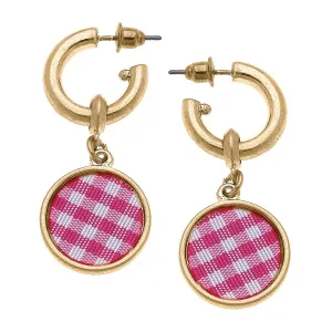 Kylee Gingham Drop Hoop Earrings in Fuchsia