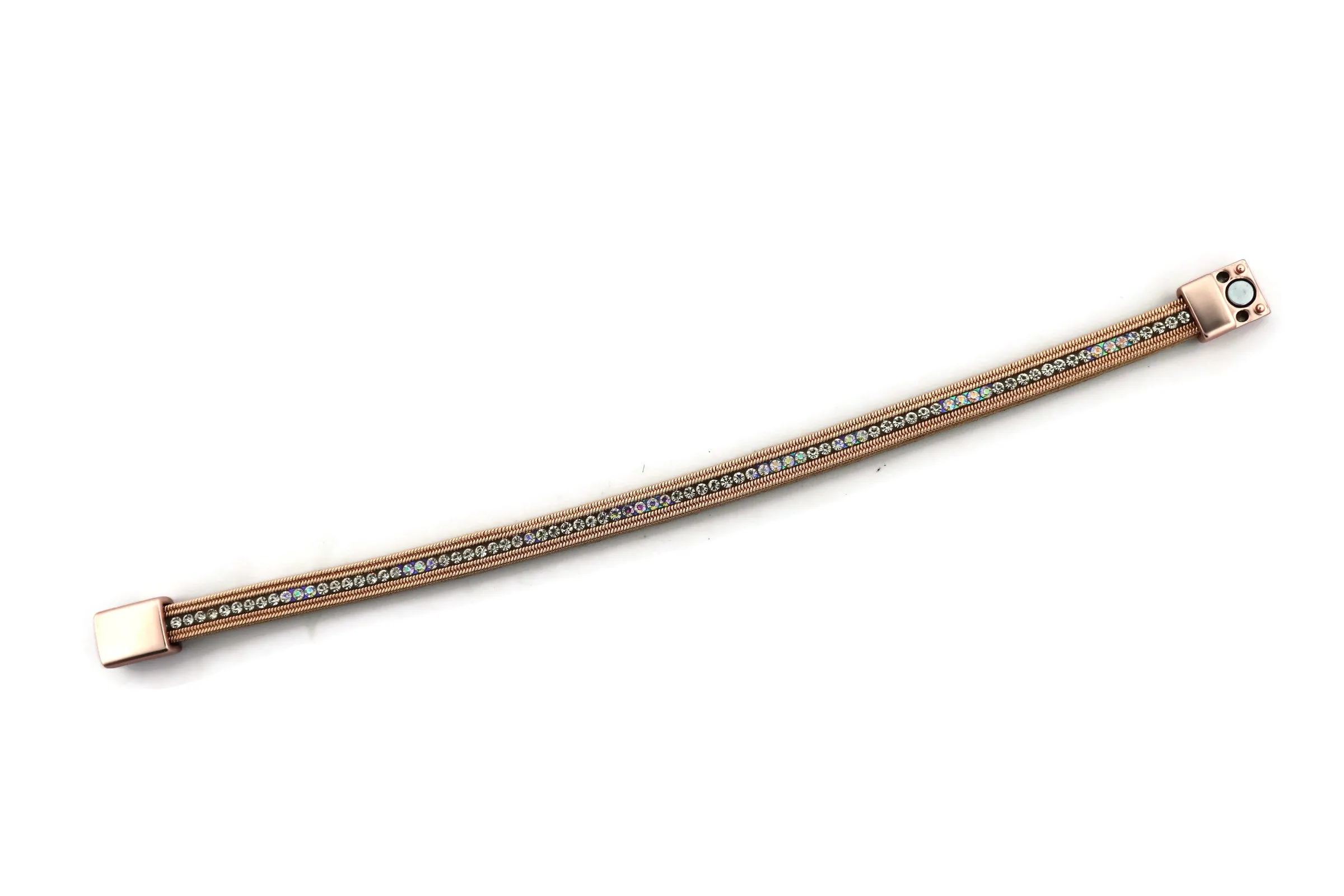 Leather Fashion a Row of Crystal Narrow Bracelets with Magnetic Clasp