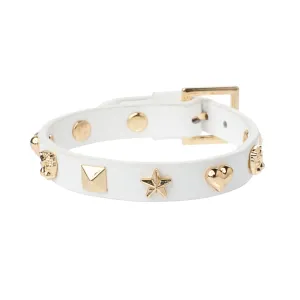 LEATHER SIGN STUD BRACELET WHITE