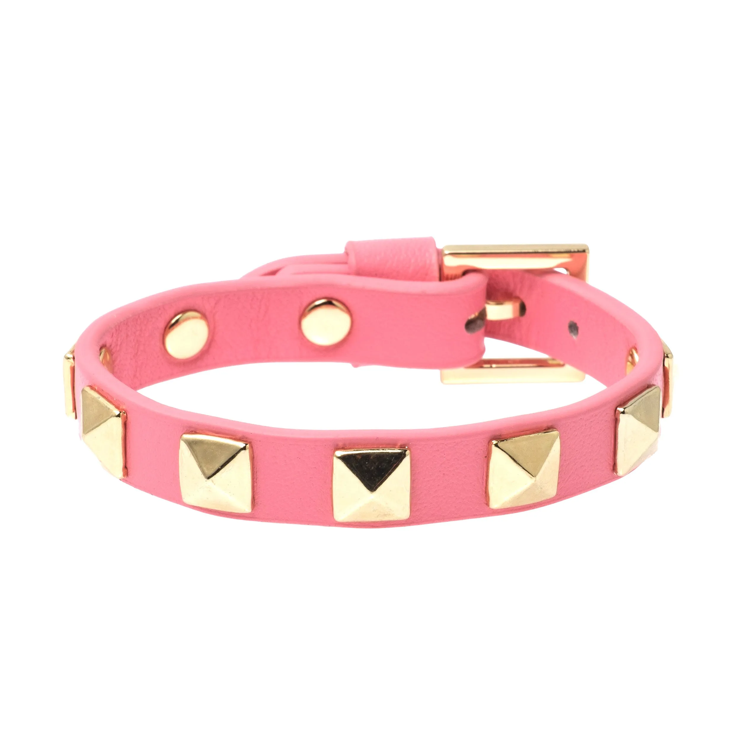 LEATHER STUD BRACELET GERANIUM PINK