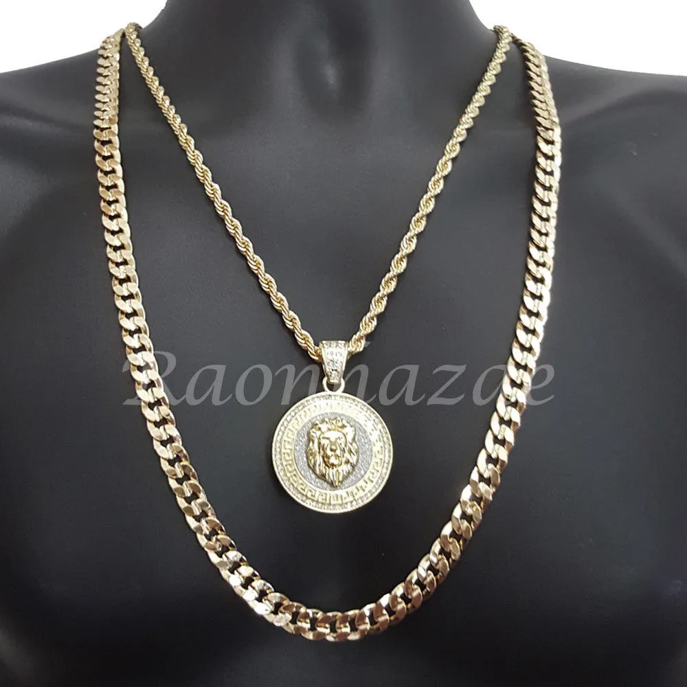 LION ROUND ROPE CHAIN DIAMOND CUT 30" CUBAN CHAIN NECKLACE SET G26