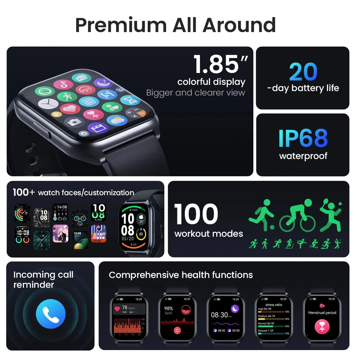 LS02 Pro Smartwatch: Advanced Fitness Tracking with 1.85'' HD Display and SpO2 Heart Rate Monitor