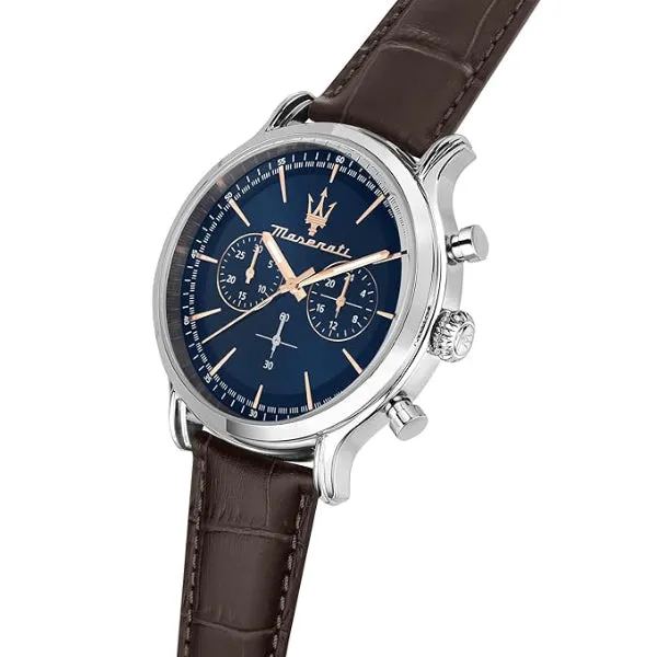 Maserati Epoca Brown Leather Strap Blue Dial Quartz Watch for Gents - R8871618014
