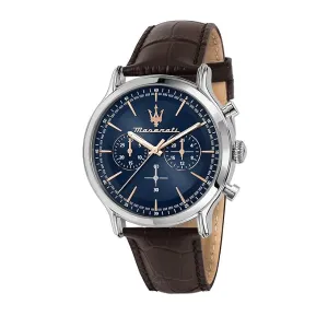 Maserati Epoca Brown Leather Strap Blue Dial Quartz Watch for Gents - R8871618014