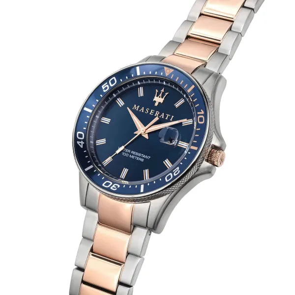 Maserati Sfida Two-Tone Stainless Steel Blue Dial Quartz Watch for Gents - R8853140003
