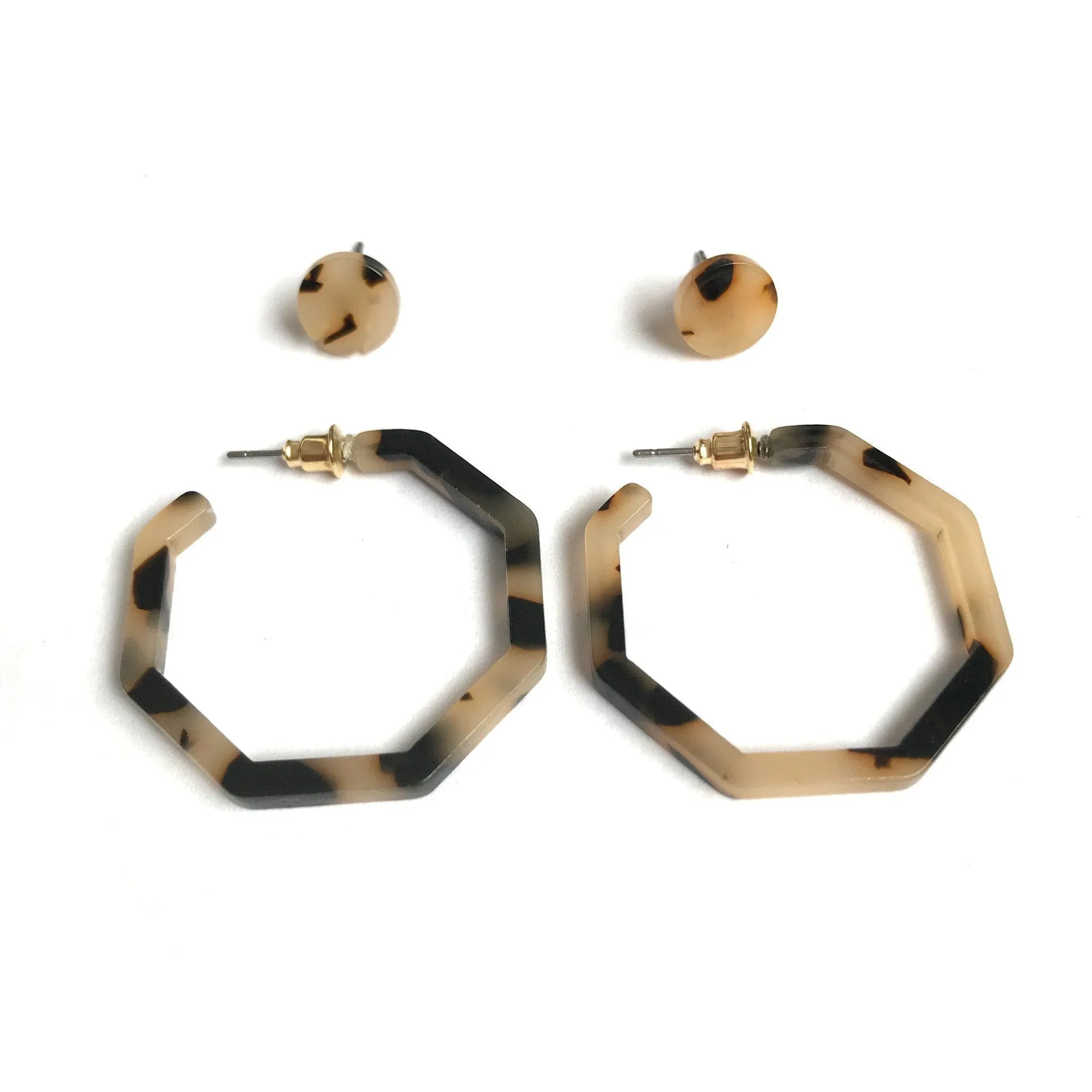 Matching Set Leopard Print Hoop Earrings and Studs - Lightweight, Resin, Everyday, Hoop Earrings, tortoiseshell, Stud Earrings,Jewellery Set