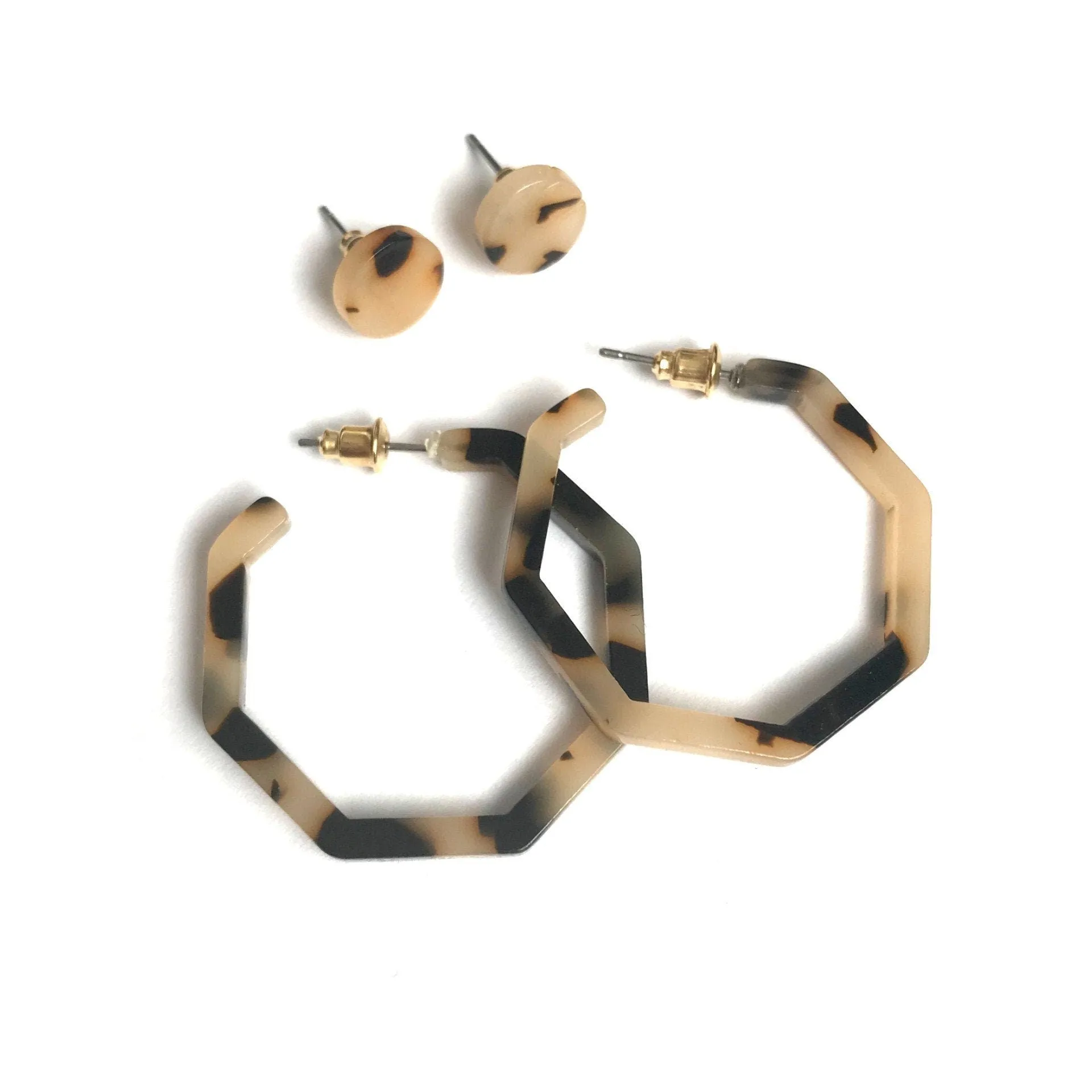 Matching Set Leopard Print Hoop Earrings and Studs - Lightweight, Resin, Everyday, Hoop Earrings, tortoiseshell, Stud Earrings,Jewellery Set