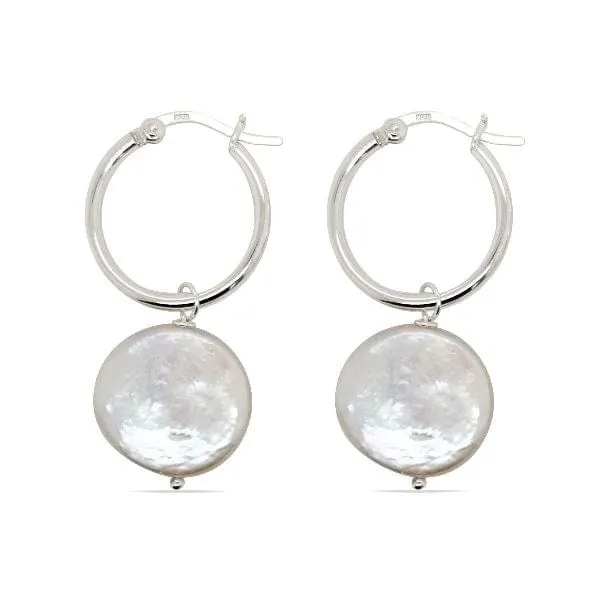 MCJ Earrings Hoop Drop Disc Pearl