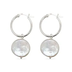 MCJ Earrings Hoop Drop Disc Pearl