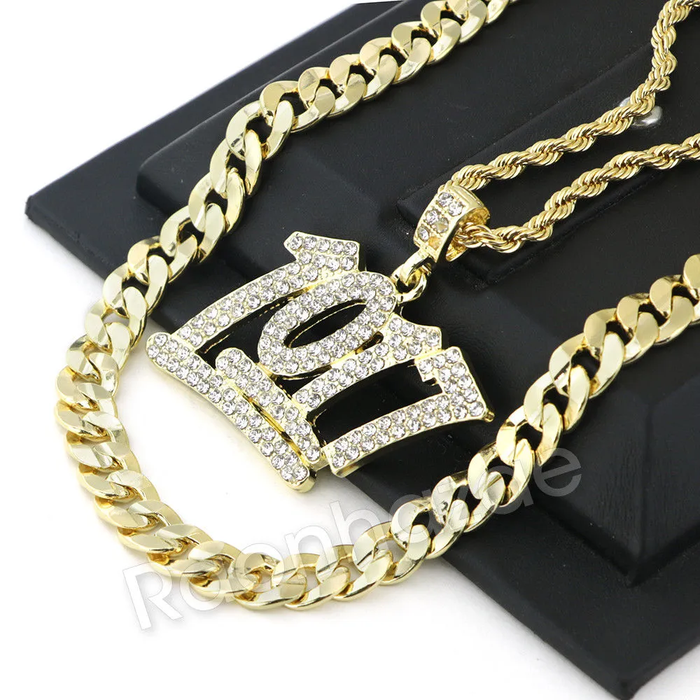 MEDIUM NUMBER 1017 CHARM ROPE CHAIN DIAMOND CUT CUBAN CHAIN NECKLACE 62