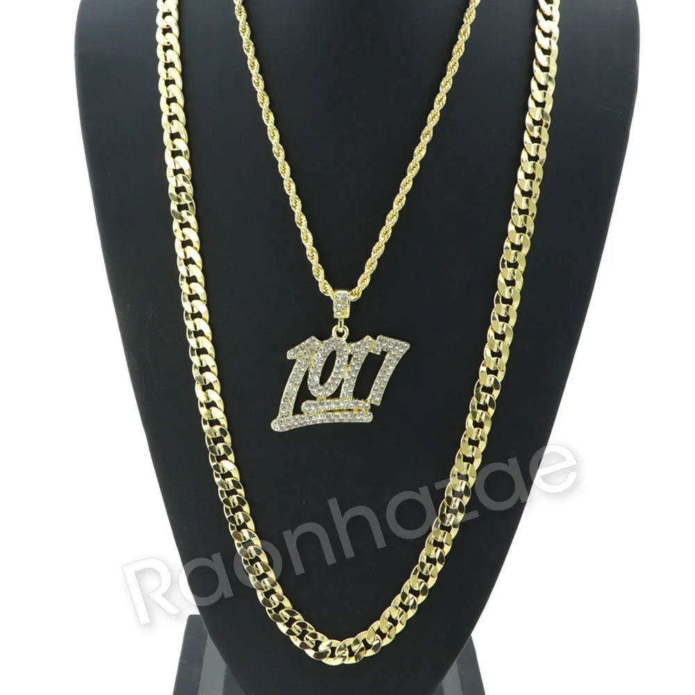 MEDIUM NUMBER 1017 CHARM ROPE CHAIN DIAMOND CUT CUBAN CHAIN NECKLACE 62