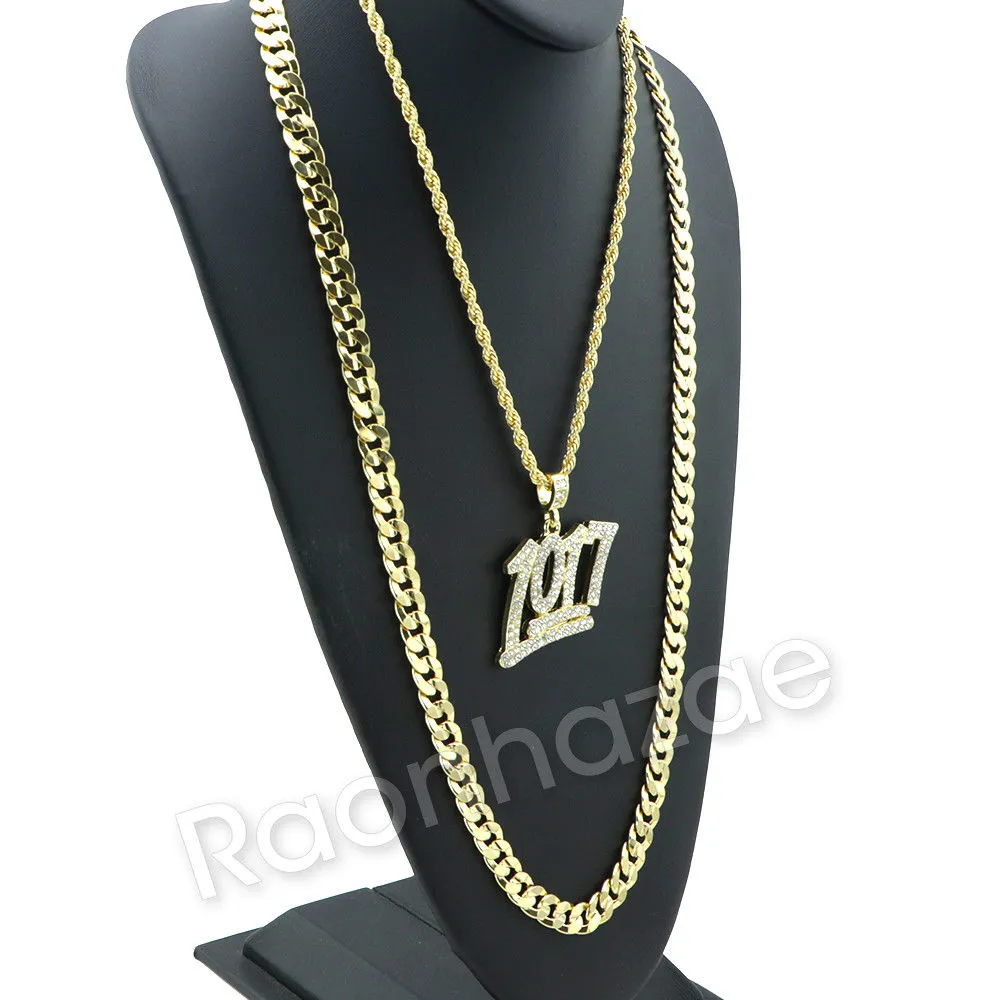 MEDIUM NUMBER 1017 CHARM ROPE CHAIN DIAMOND CUT CUBAN CHAIN NECKLACE 62