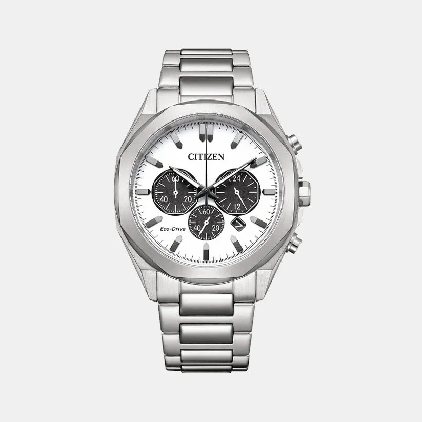 Men Eco-Drive White Dial Chronograph Stainless Steel Watch CA4590-81A