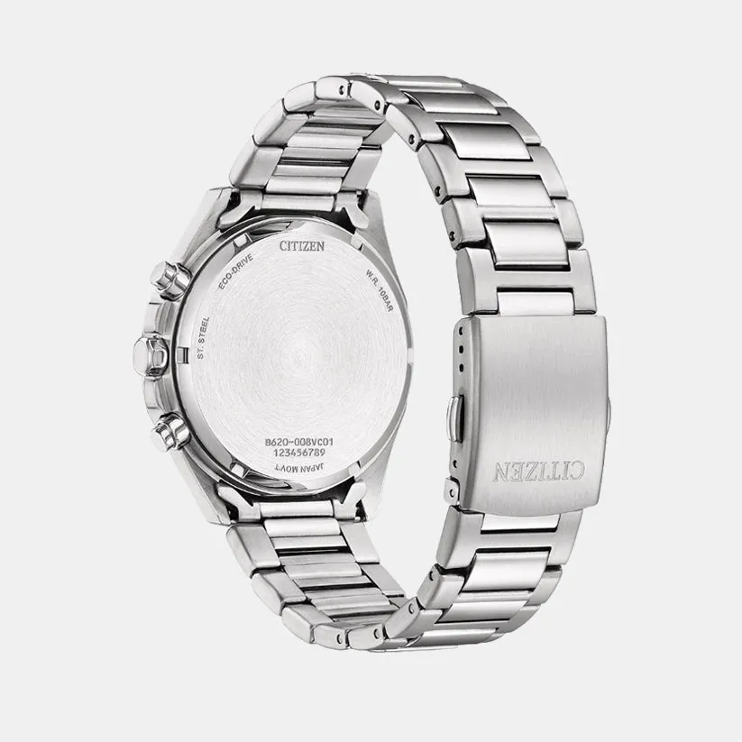 Men Eco-Drive White Dial Chronograph Stainless Steel Watch CA4590-81A