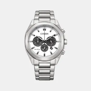 Men Eco-Drive White Dial Chronograph Stainless Steel Watch CA4590-81A