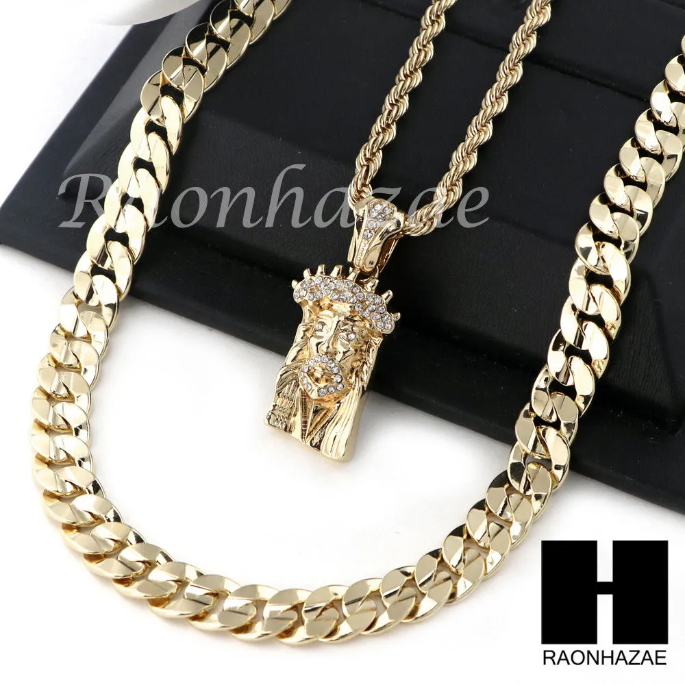 MEN JESUS FACE ROPE CHAIN DIAMOND CUT 30" CUBAN LINK CHAIN NECKLACE S10