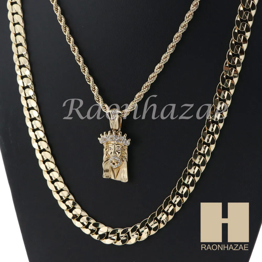 MEN JESUS FACE ROPE CHAIN DIAMOND CUT 30" CUBAN LINK CHAIN NECKLACE S10