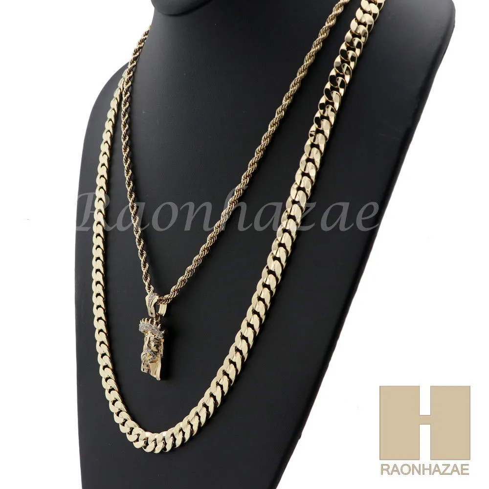 MEN JESUS FACE ROPE CHAIN DIAMOND CUT 30" CUBAN LINK CHAIN NECKLACE S10