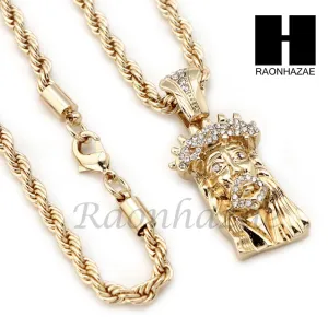 MEN JESUS FACE ROPE CHAIN DIAMOND CUT 30" CUBAN LINK CHAIN NECKLACE S10