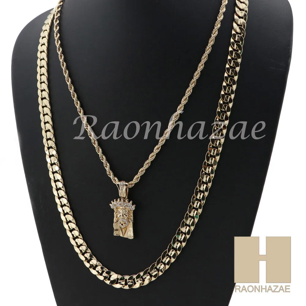 MEN JESUS FACE ROPE CHAIN DIAMOND CUT 30" CUBAN LINK CHAIN NECKLACE S10