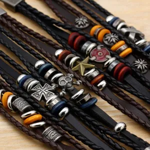 Men Jewelry Pulseras Bracelets Braided Skull Leather Bracelets Man Deri Bilezik Pulseira