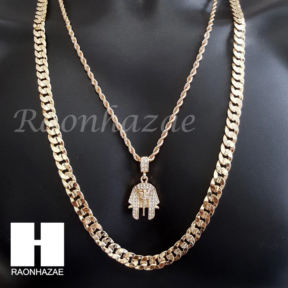 MEN KING TUT ROPE CHAIN DIAMOND CUT 30" CUBAN LINK CHAIN NECKLACE S068