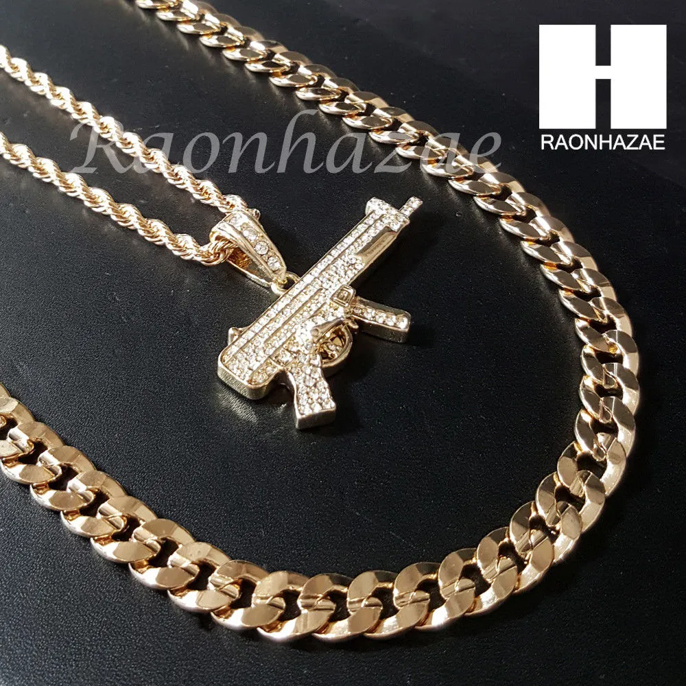 MEN MACHINE GUN CHAIN DIAMOND CUT 30" CUBAN LINK CHAIN NECKLACE S074G