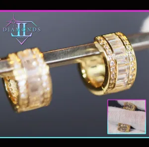 Mens Gold Diamond Hoop Earrings | Womens Small Gold Hoop Earrings | Baguette Hoop Earrings