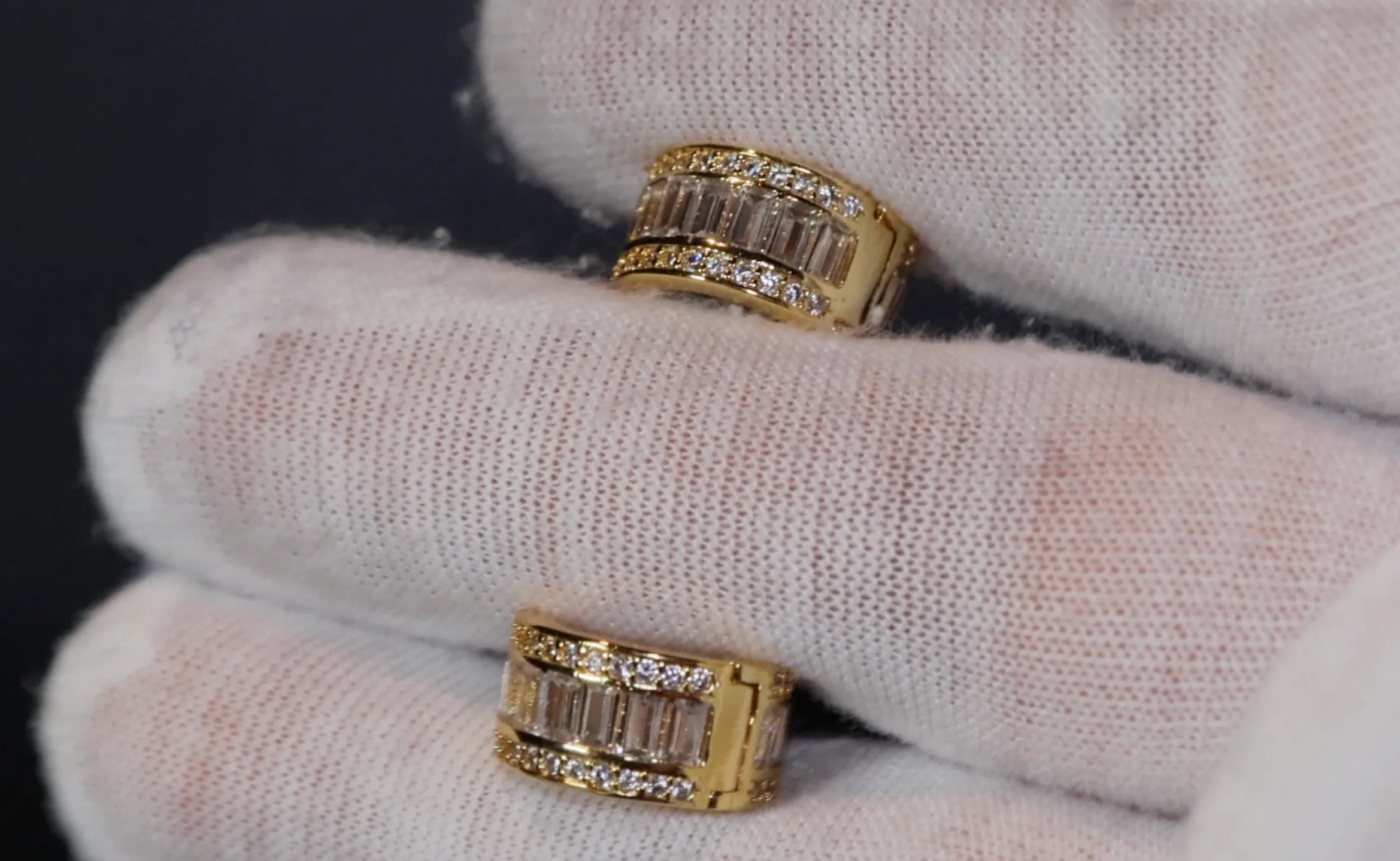Mens Gold Diamond Hoop Earrings | Womens Small Gold Hoop Earrings | Baguette Hoop Earrings