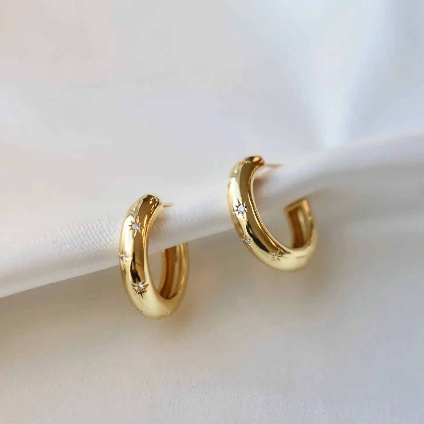 Meredith CZ Star Thick Hoops