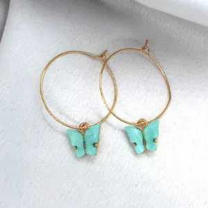 Mint Butterfly Hoop Drop