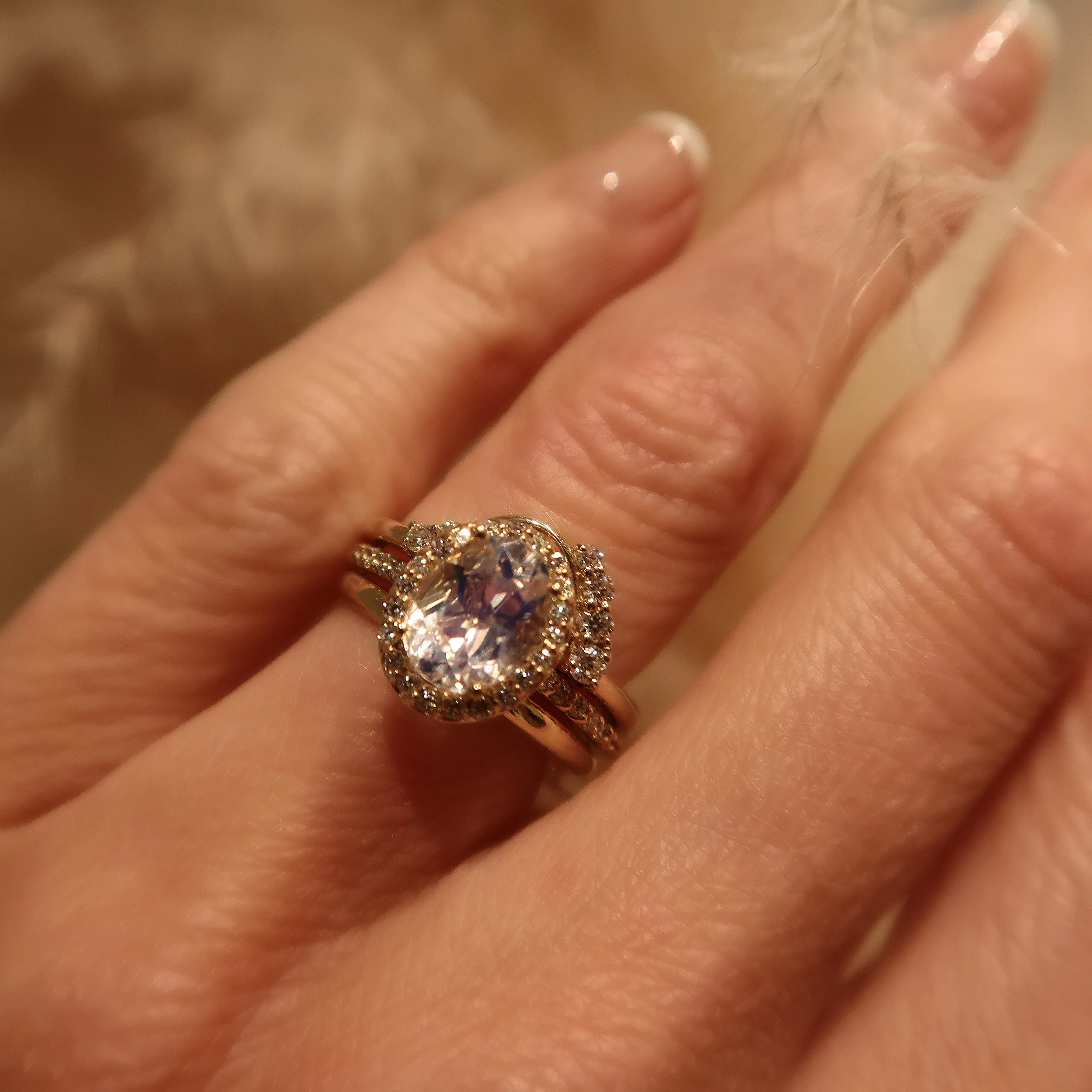 Moonstone Halo Engagement Ring