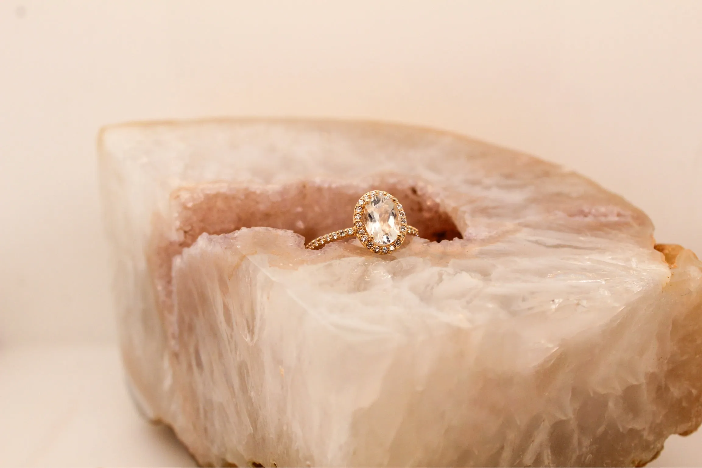 Moonstone Halo Engagement Ring