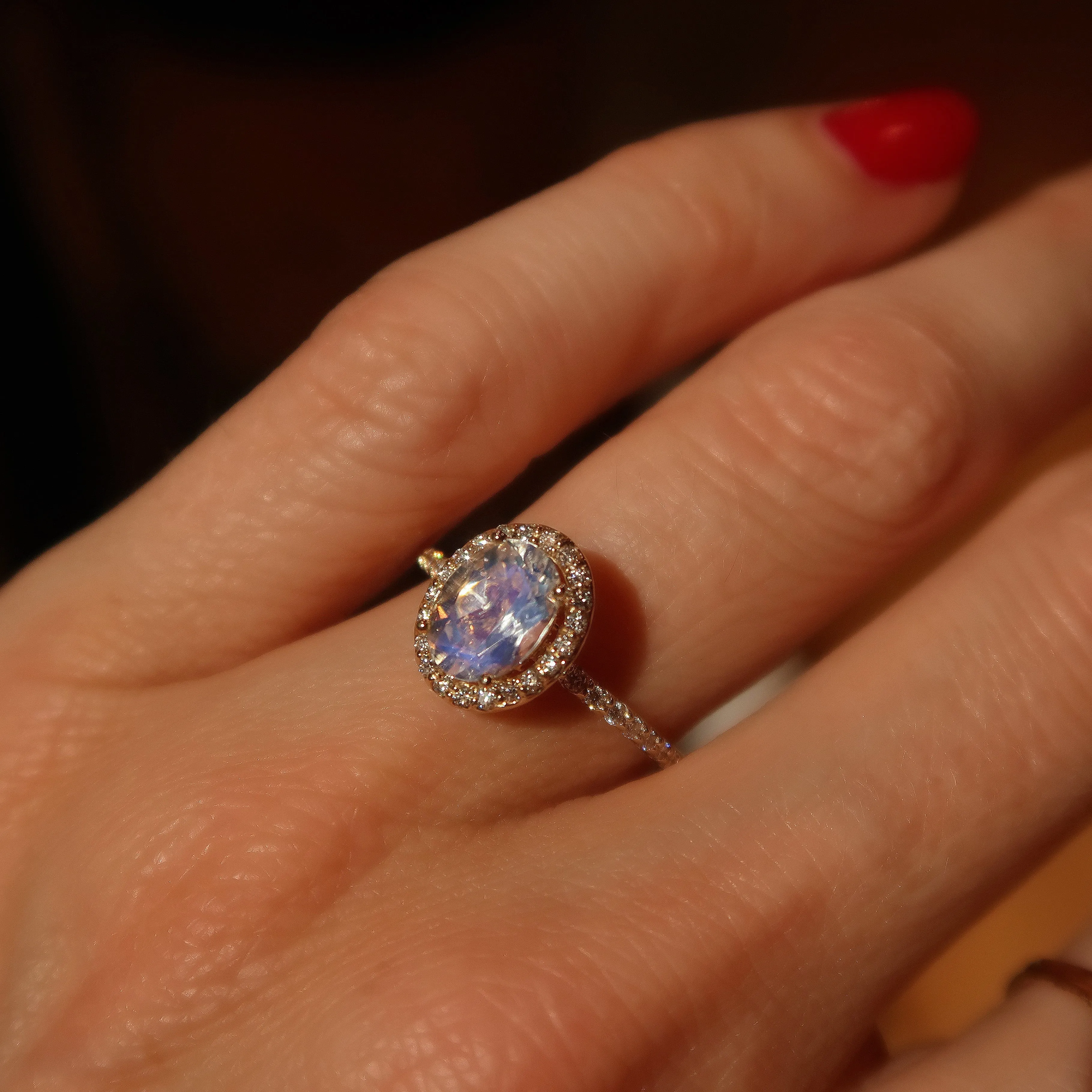 Moonstone Halo Engagement Ring
