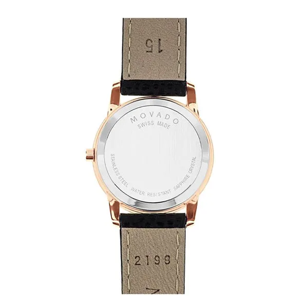 Movado Museum Black Leather Black Dial Quartz Watch for Ladies - 607061