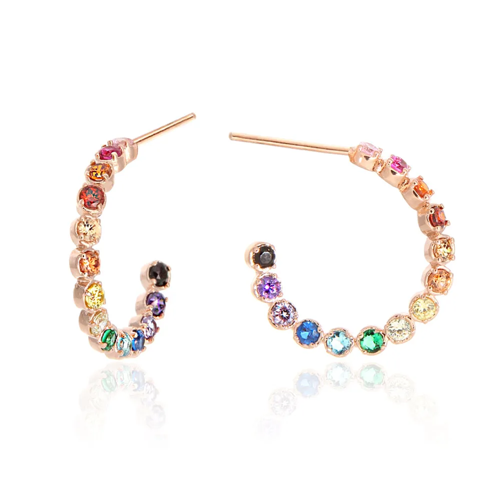 Multi Rainbow Color CZ Twisted Hoop Earrings