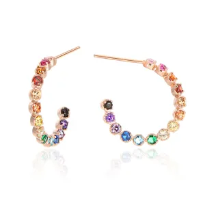 Multi Rainbow Color CZ Twisted Hoop Earrings