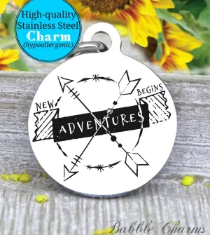 New Adventures, new adventure, adventure charm, Steel charm 20mm very high quality..Perfect for DIY projects