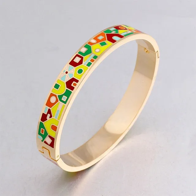 New Fashion Stainless Steel Open Bangle For Women Gold Geometric colorful enamel painted Bangles  Wedding Jewelry