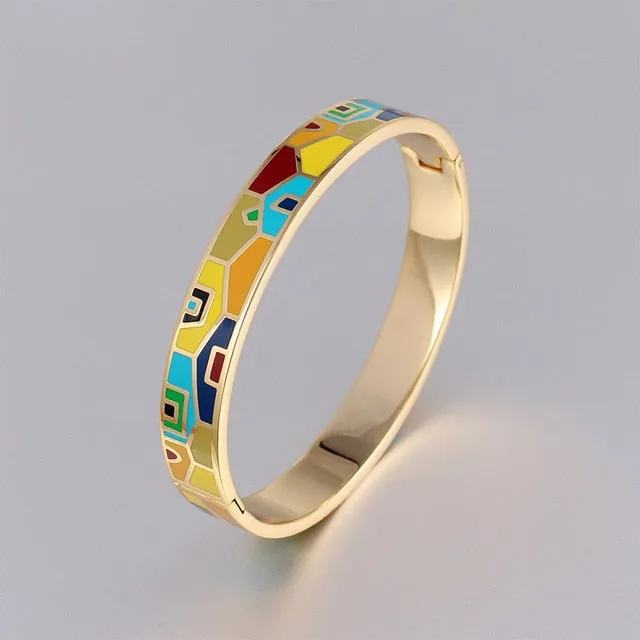 New Fashion Stainless Steel Open Bangle For Women Gold Geometric colorful enamel painted Bangles  Wedding Jewelry